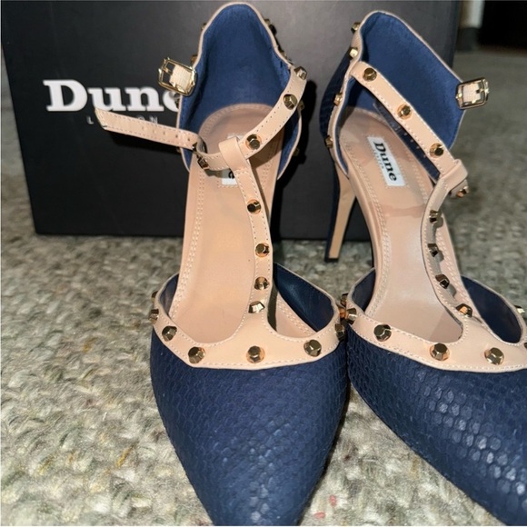 Dune London Blue and Cream Studded Heels - Picture 2 of 6